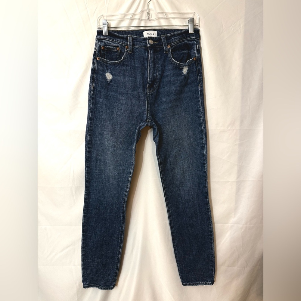 Pistola Cara High Rise Distressed Skinny Ankle Length Dark Wash Jeans Size 27